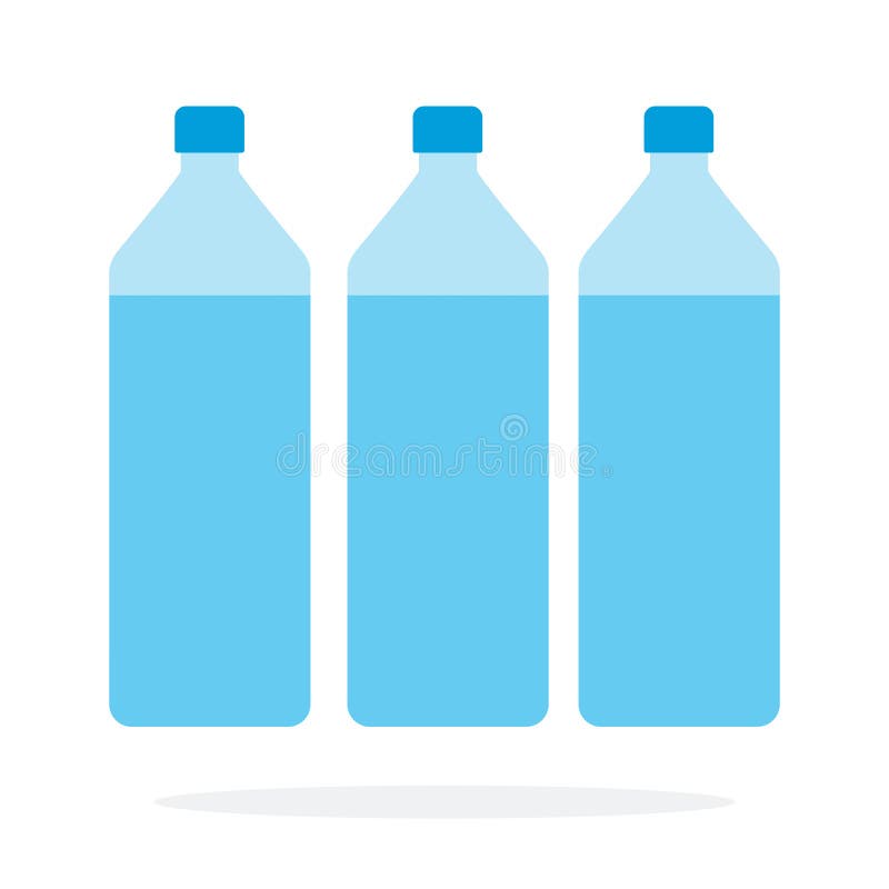 Three Bottles of Water Flat Isolated Stock Vector Illustration of