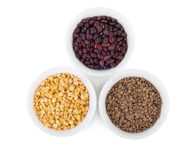 Three Bowls with Red Beans, Dry Peas and Lentils Stock Photo Image of