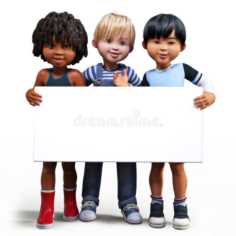 Three boys holding up a empty sign white board with room for your text or copy space vector illustration Three boys holding up a empty sign white board with room for your text or copy space vector illustration