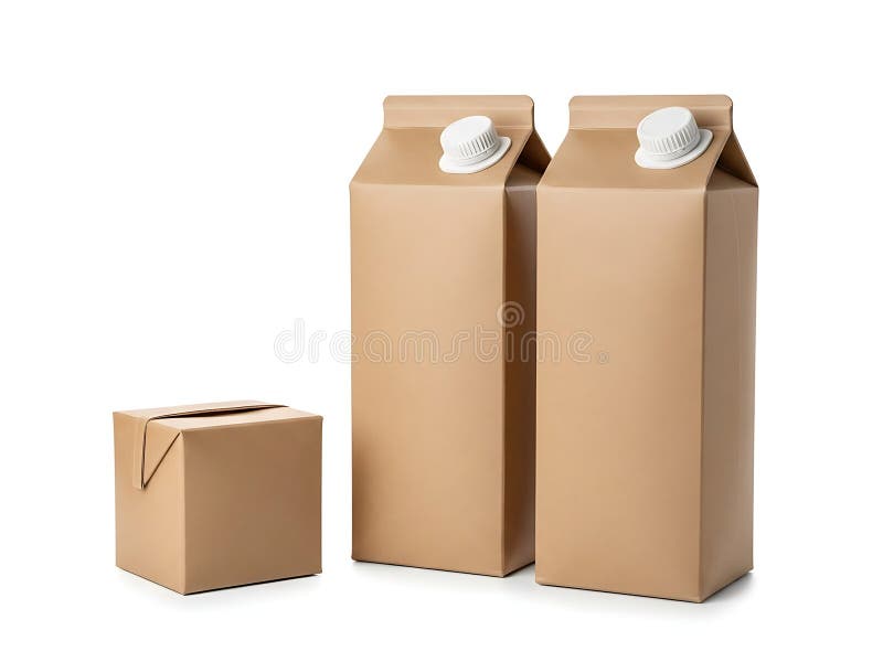 Three brown cardboard containers with white caps on a white background stock illustration