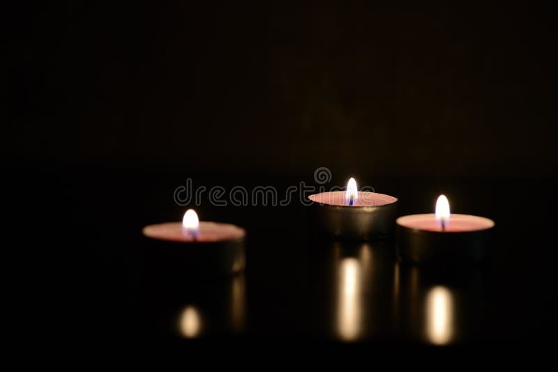 Three Burning Candles in the Darkness Stock Image Image of decor