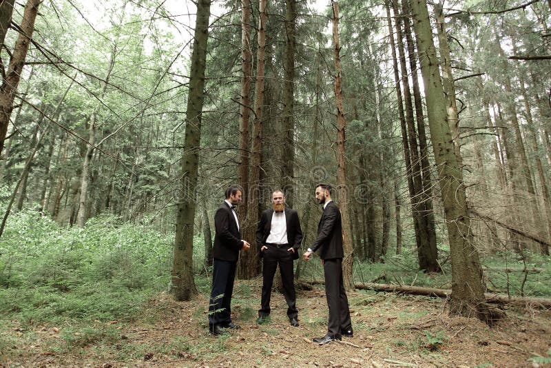 Three business partners in the woods.Eco friendly and sustainable business stock photo Three business partners in the woods.Eco friendly and sustainable business stock photo