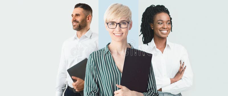 Business Professionals Smiling Together in a Modern Office Setting During a Meeting royalty free stock photos