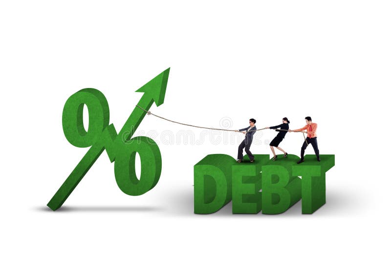 Three businesspeople and percentage sign vector illustration Three businesspeople and percentage sign vector illustration