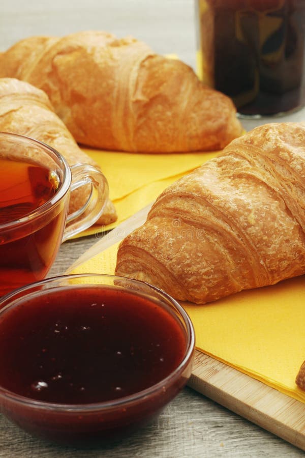 Croissants with Marmalade and Tea Stock Image - Image of butter, ready ...