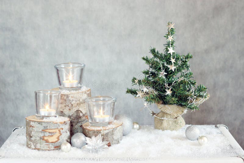 Three Candles and Christmas Tree Stock Image - Image of greetings ...
