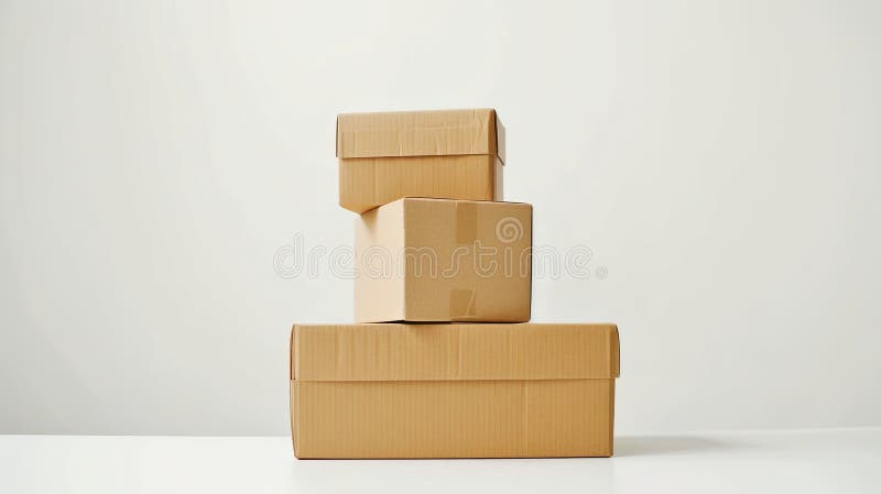 Trei cutii de carton stivuite unul pe celălalt. stil minimalist și mediu curat. perfect pentru ilustrarea stocării stock photos