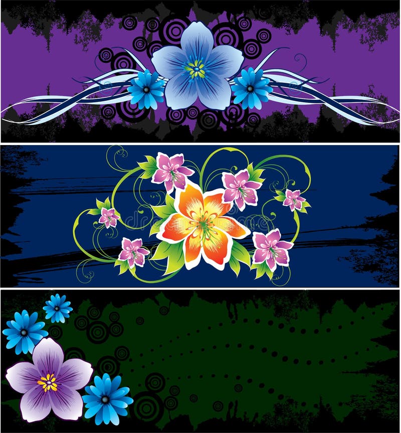 Three cards with abstract flowers royalty free illustration