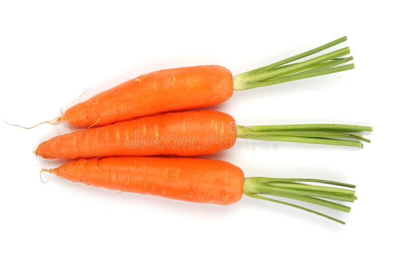 Three carrots on white background