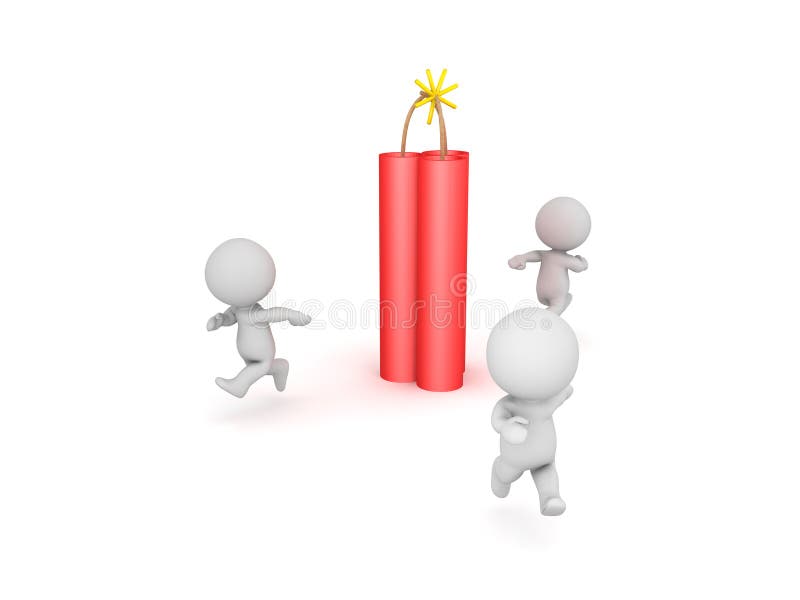 Three Characters running away from dynamite bomb vector illustration