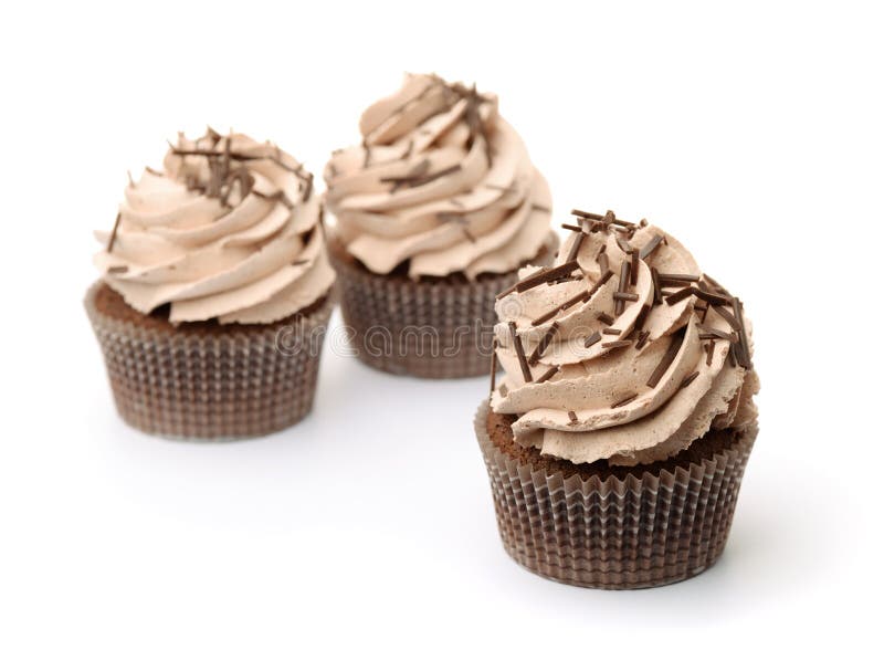 Three Chocolate Cupcakes with Whipped Cream Stock Image Image of