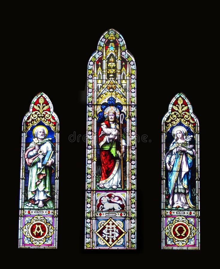 Three church stained glass windows