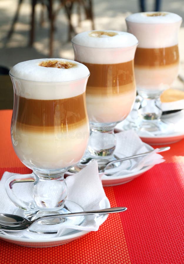 Three Coffee Latte in a Glass Stock Image Image of flavors, froth