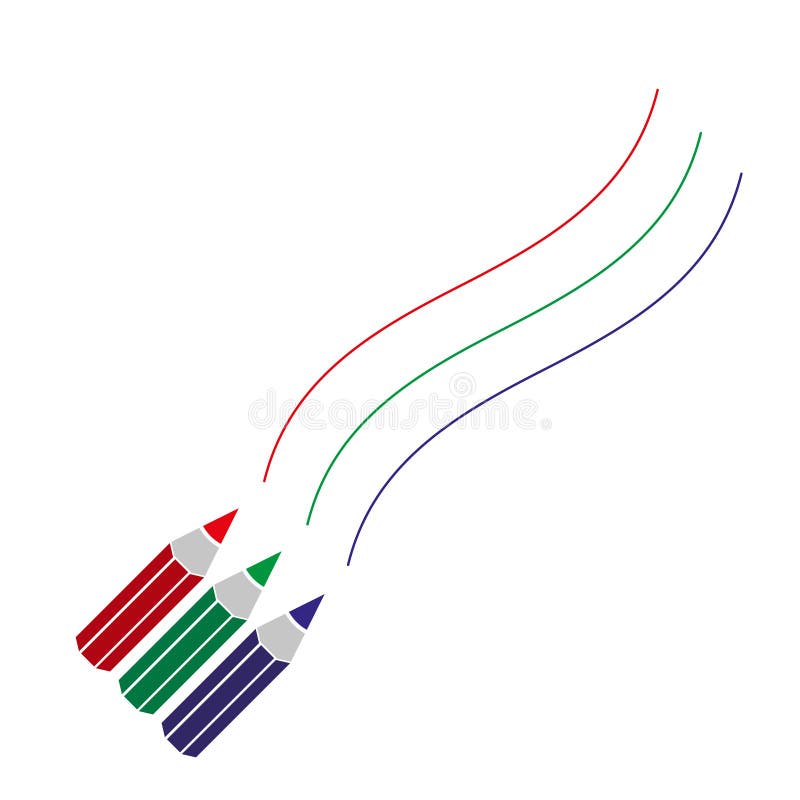 Three color pencils drawing curved lines stock illustration Three color pencils drawing curved lines stock illustration