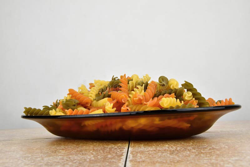 Three Colored Pasta on Glass Bowl Stock Image Image of traditional