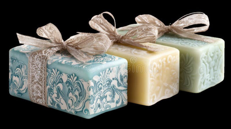 Luxurious handmade soap bars wrapped with rustic ribbon on transparent background royalty free illustration