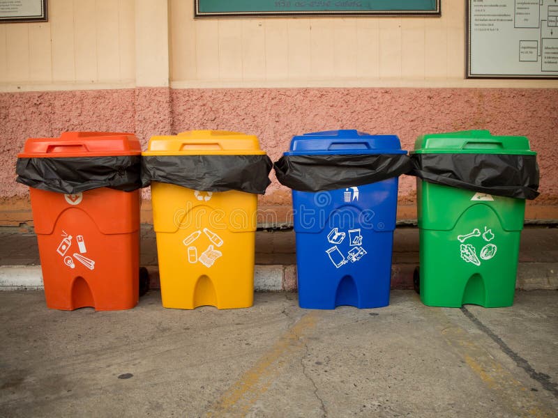 Three Colorful Recycle Bins Isolated Stock Photo Image of closed
