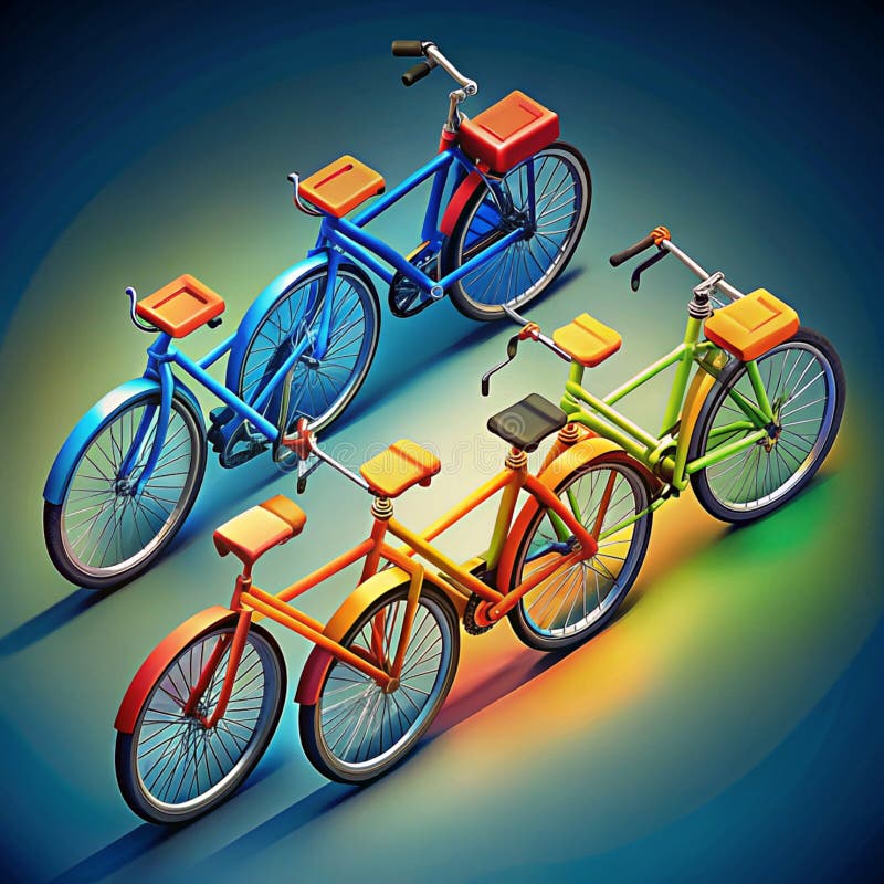 Trei biciclete de epocă colorate într-un studio royalty free illustration