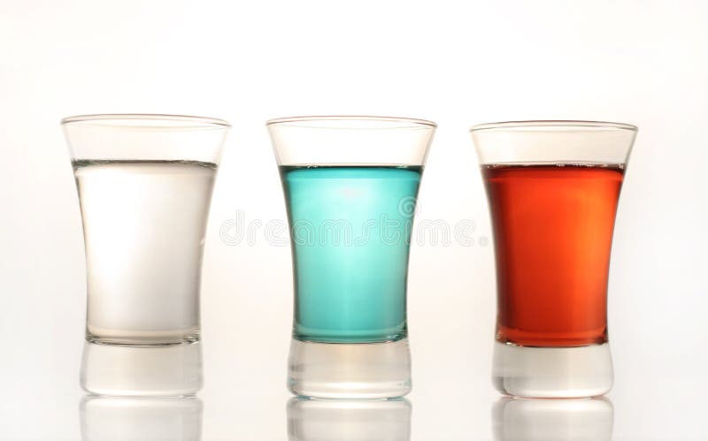 Three colorful vodka shots