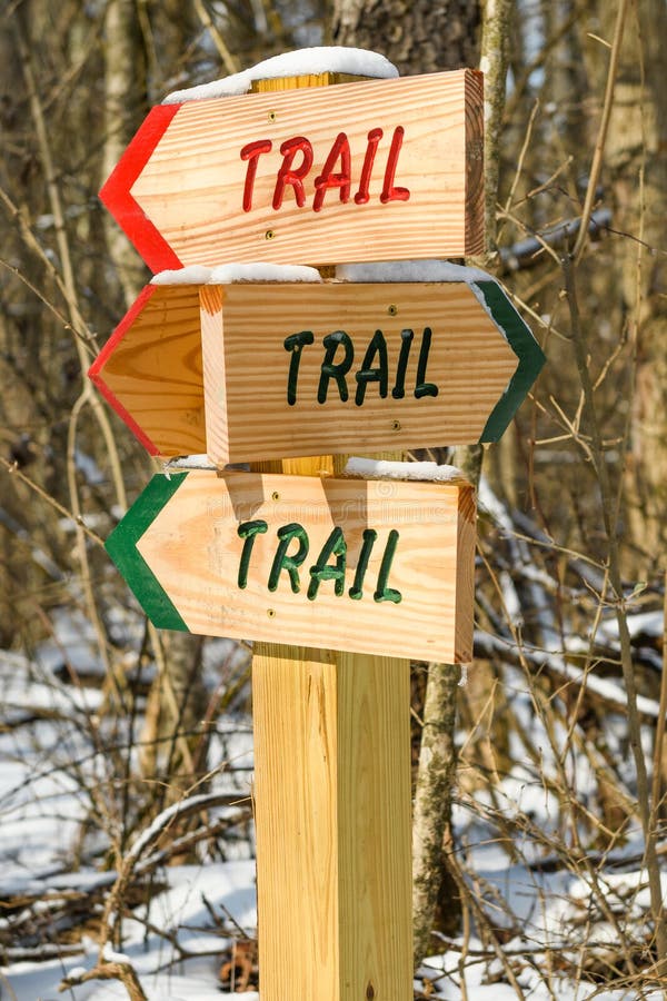 Colorful Wooden Trail Signs Stock Photo - Image of tree, trail: 241844790