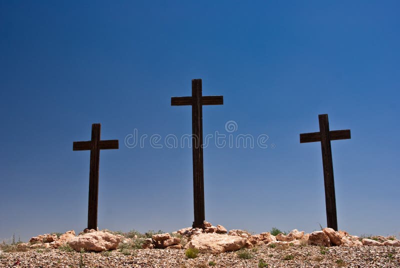 Three Crosses In The Desert Stock Photo Image of religion, crucifix