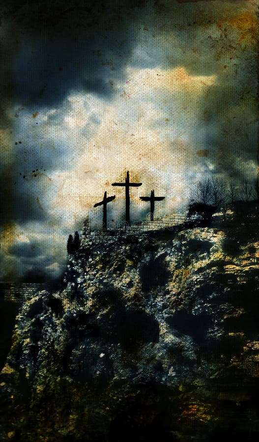 Three Crosses on Golgotha Grunge Background Stock Image - Image of ...