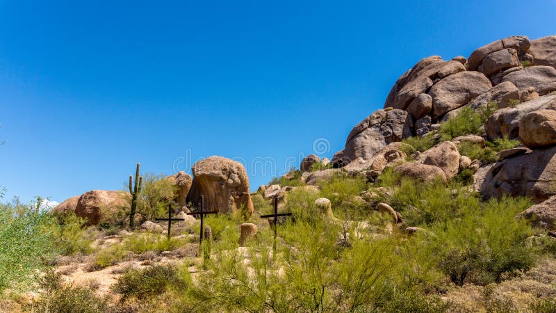Three Crosses on a Hillside in the Arizona Desert