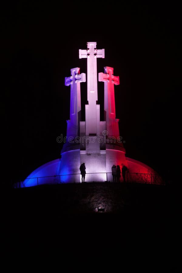 Three Crosses monument in French national colors stock photos Three Crosses monument in French national colors stock photos