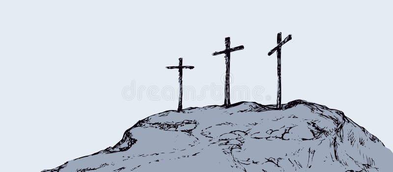 Three crosses stand on light sky backdrop royalty free illustration Three crosses stand on light sky backdrop royalty free illustration