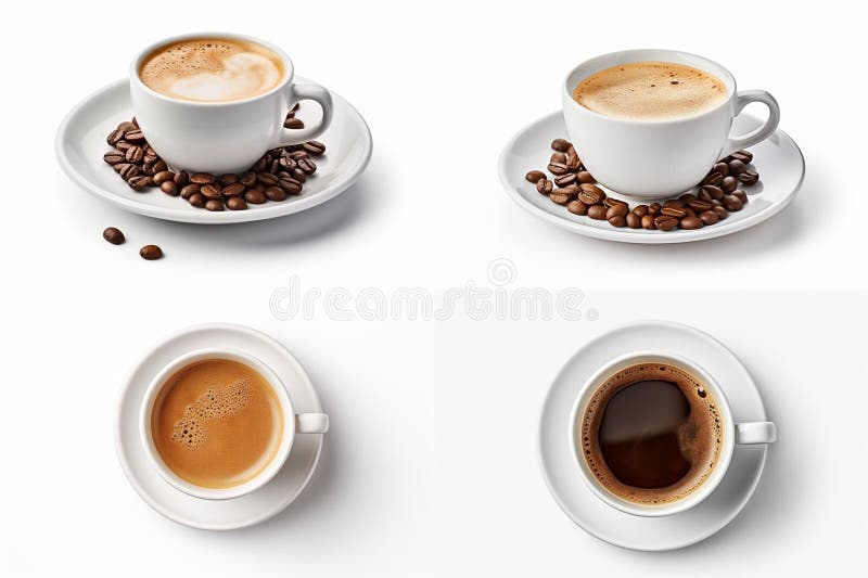 Three Cups of Coffee Sitting on White Saucers and Saucer Stock