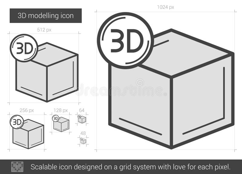 Three D modelling line icon. stock illustration