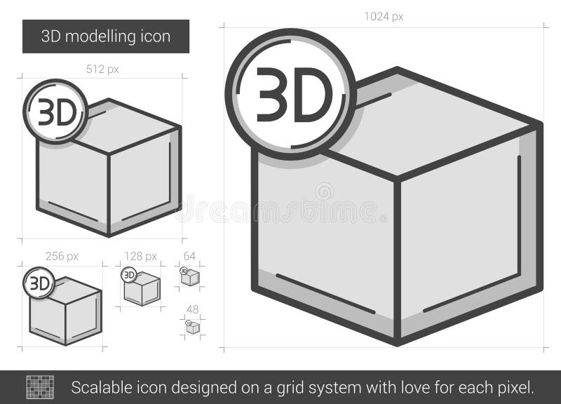 Three D modelling line icon. vector illustration