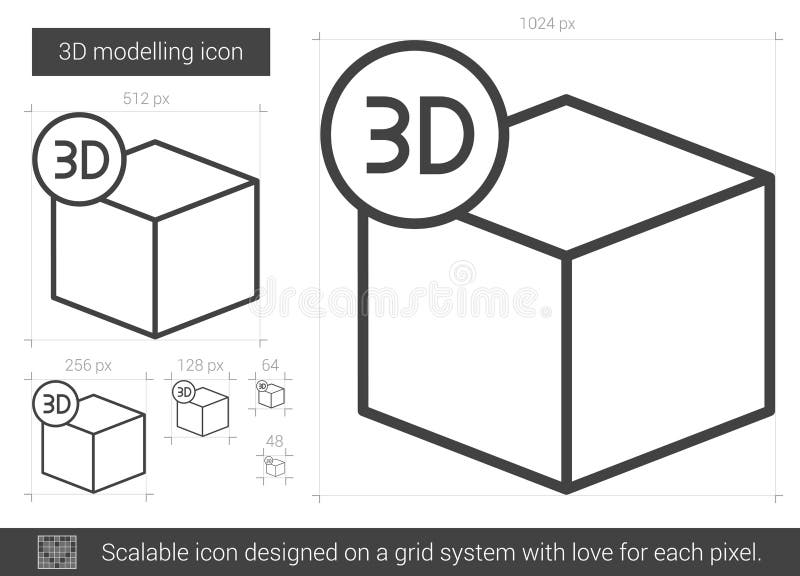 Three D modelling line icon. royalty free illustration
