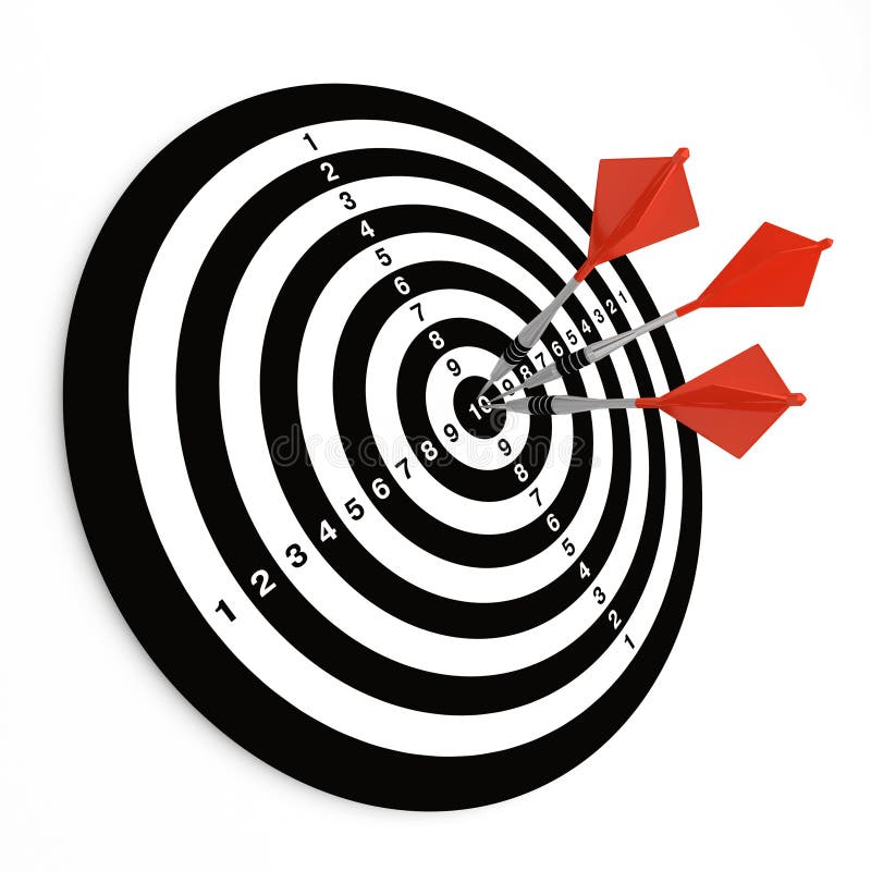 Three darts on bullseye royalty free illustration
