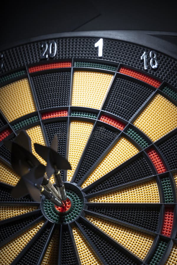 Three Darts In Bullseye Of Dartboard Stock Photo Image Of Fortune Dartboard