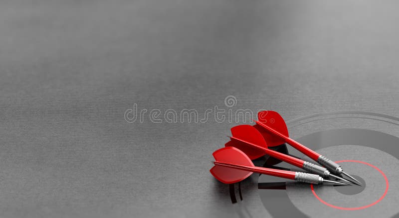 Three darts and business target background and copyspace on the left. Marketing and advertising concept stock illustration
