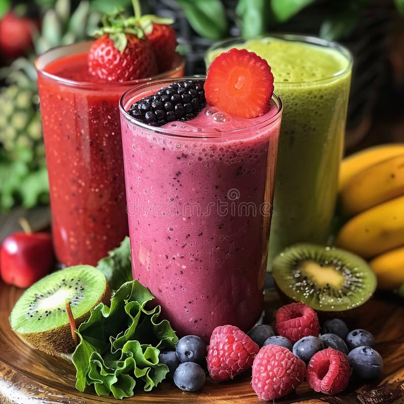 Three delicious fruit smoothies in glasses royalty free illustration