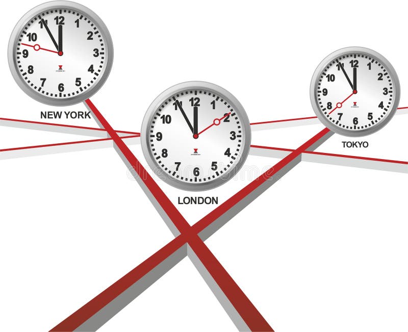 Three different clocks stock illustration. Illustration of symbol