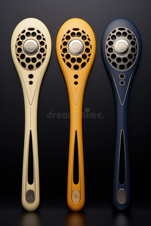 Three different colors of toothbrushes on a black surface. AI. royalty free illustration