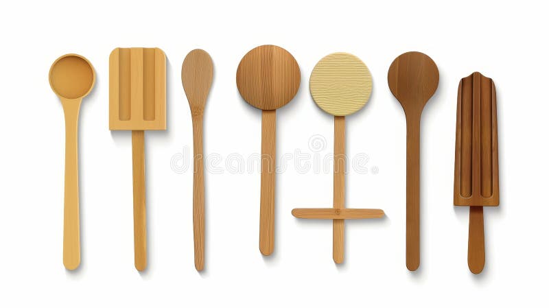 Three different shapes and sizes of popsicle sticks, wooden elements for holding ice cream, and tongue depressors for throat medical examination on a white background.. AI generated