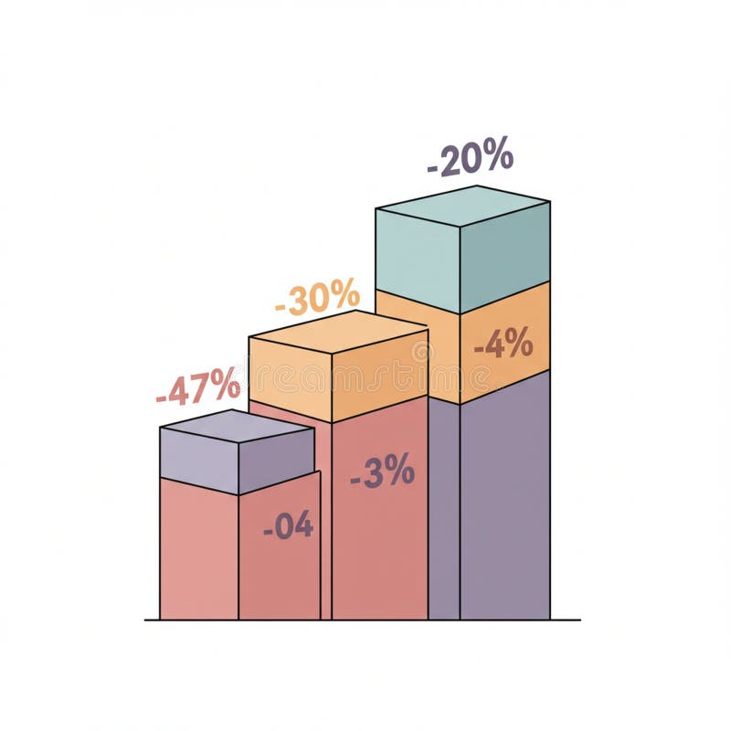 Three-dimensional bar chart with four colorful blocks, each divided into labeled vector illustration