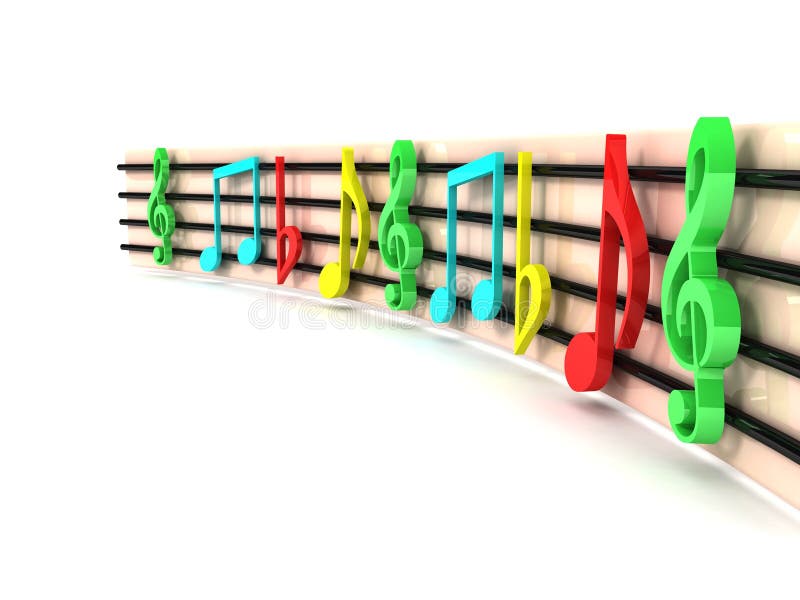 Three dimensional colorful musical clefs