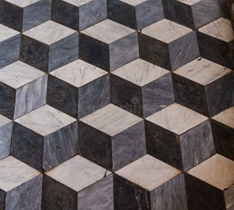 The three-dimensional effect f a marble cube floor in a church royalty free stock photos