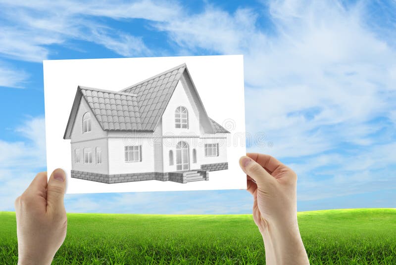 Three dimensional house sketch stock images