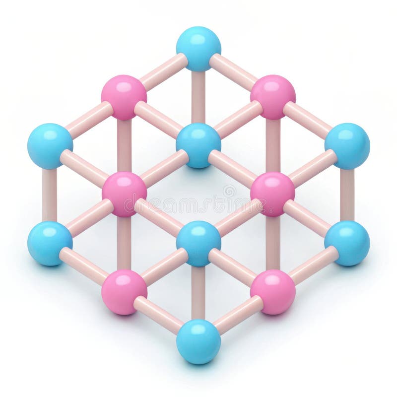 Three-Dimensional Lattice Structure Diagram with Colorful Spheres and Rods stock illustration