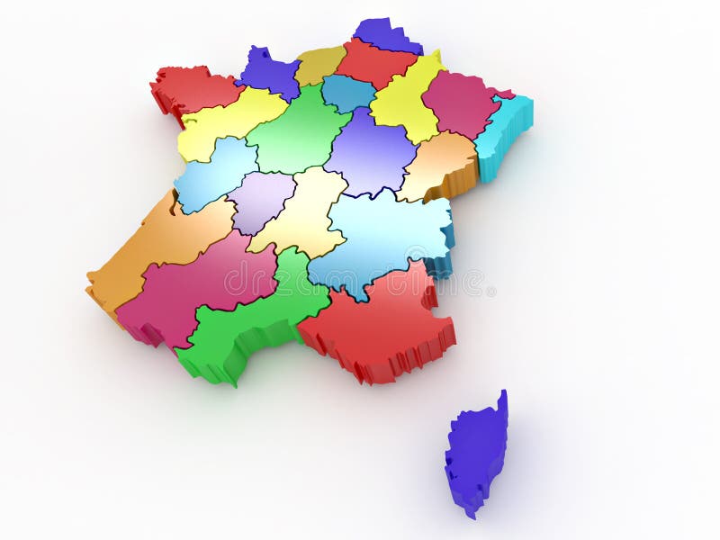 Three-dimensional map of France vector illustration