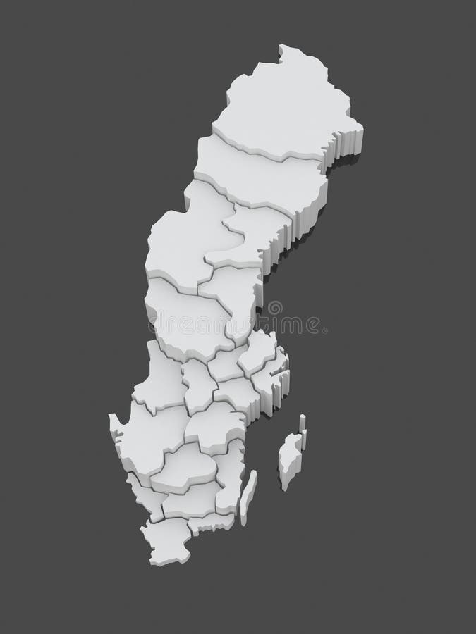 Three-dimensional map of Sweden. royalty free illustration