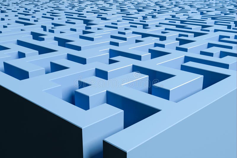 Three-dimensional model of a complex maze, perspective view to infinity vector illustration Three-dimensional model of a complex maze, perspective view to infinity vector illustration