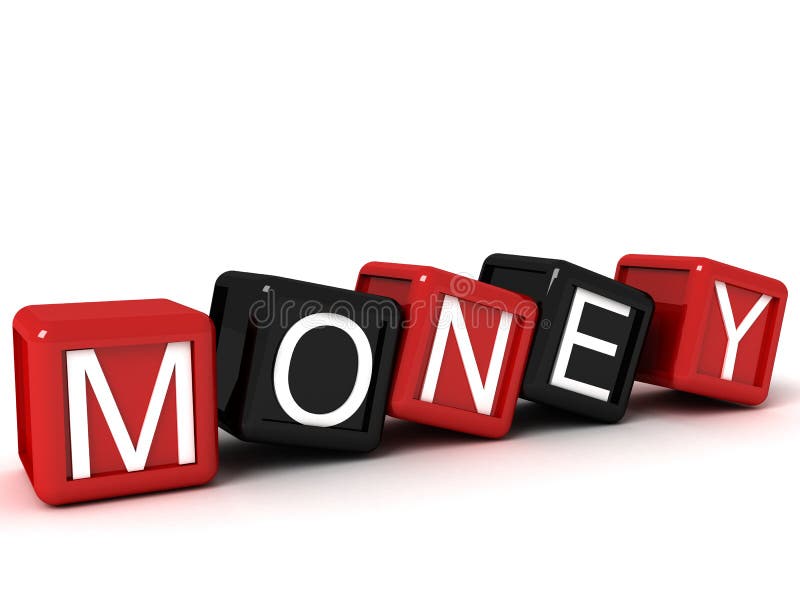 Three dimensional money text on building blocks stock illustration