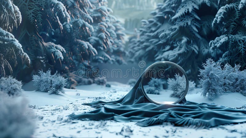 Redarea în trei a unei scene abstracte de sărbătoare cu o pânză plutitoare și o oglindă. stock images